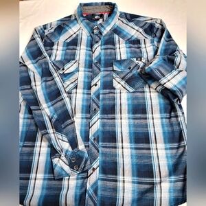 Rock & Republic Blue Plaid Western Long sleeve Shirt Mens Size XL